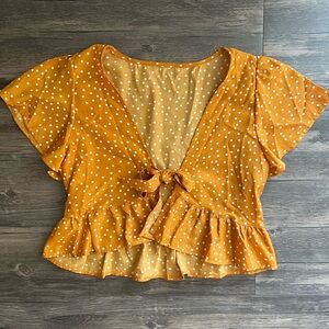 SHEIN Yellow Ruffled Tie-Front Sleeveless Blouse